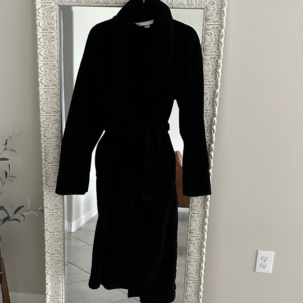 Victoria's Secret Black Plush Shawl-Collar Robe with Belt